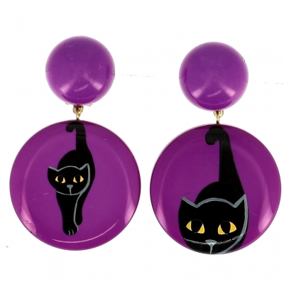 boucles d oreilles chat avance violet