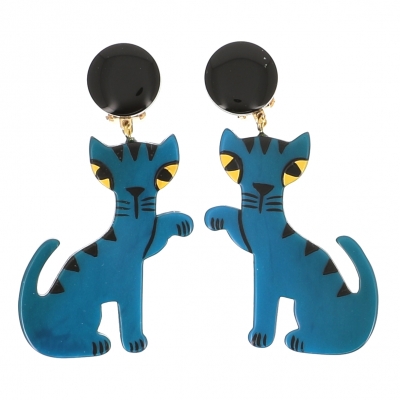 boucles d oreilles chat calinou turquoise 0000