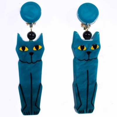 boucles d oreilles chat egyptien turquoise