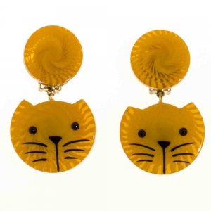 boucles d oreilles chat tete rayure jaune