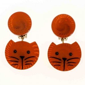 boucles d oreilles chat tete rayure orange
