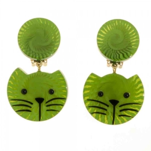 boucles d oreilles chat tete rayure vert