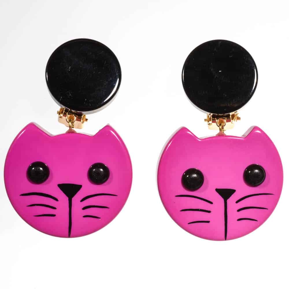 Boucles D Oreilles Chat Tete Ronde Fuchsia Bijoux Pavone