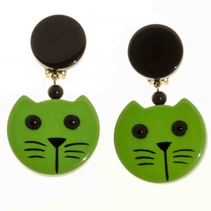 boucles d oreilles chat tete ronde vert