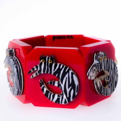 bracelet chat couche zebre rouge scaled