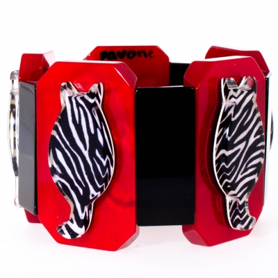 bracelet chaton zebre rouge noir