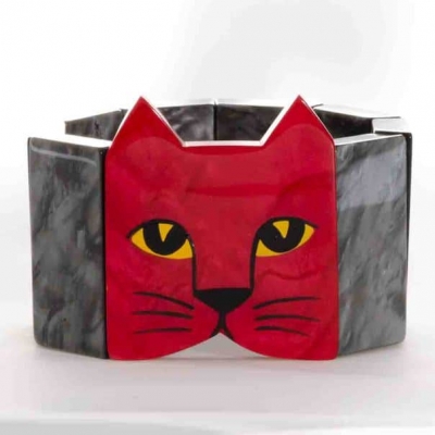 bracelet tete chat rouge gris 1
