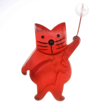 broche chat boule rouge