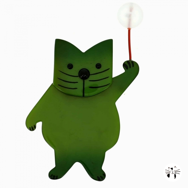 broche chat boule vert