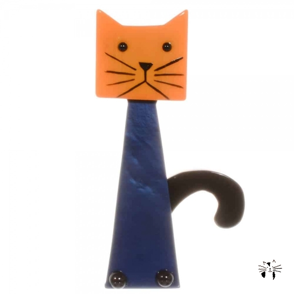 broche chat cafetiere orange bleu
