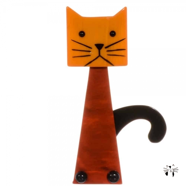 broche chat cafetiere orange roux
