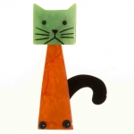 broche chat cafetiere roux et vert