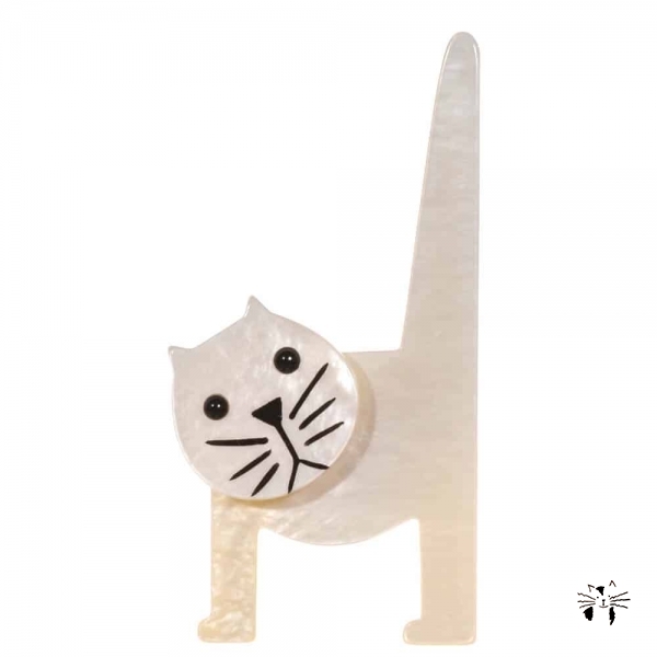 broche chat chaise blanc nacre