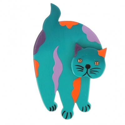 broche chat chat titus turquoise et mauve
