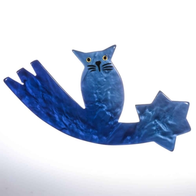 broche chat comete bleu