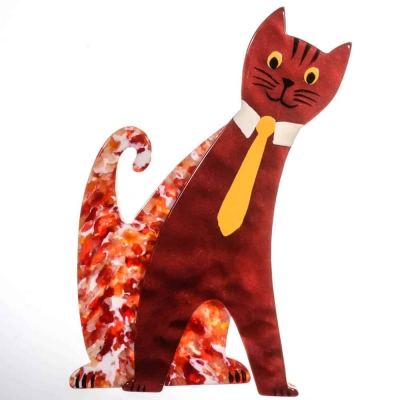 broche chat cravate bordeau rouge points