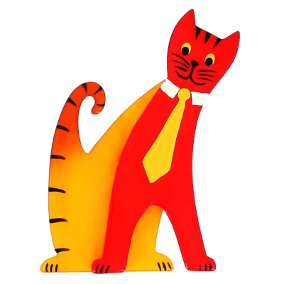 broche chat cravate rouge et jaune