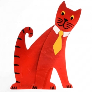 broche chat cravate rouge et rouge