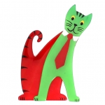 broche chat cravate vert et rouge
