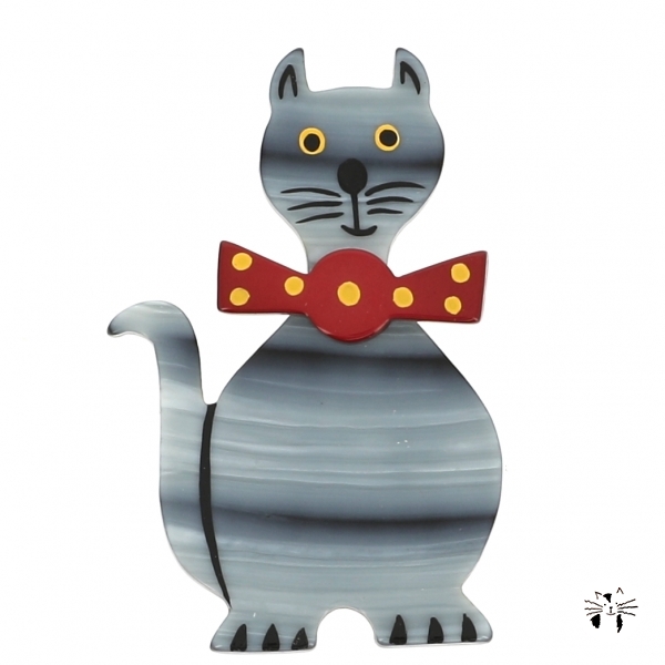broche chat dandy rayures gris