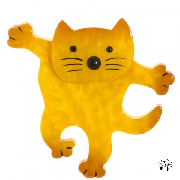 broche chat dansant jaune