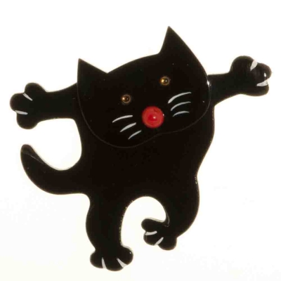 broche chat dansant noir