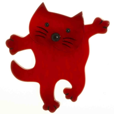 broche chat dansant rouge
