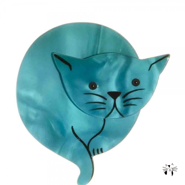 broche chat double lune turquoise