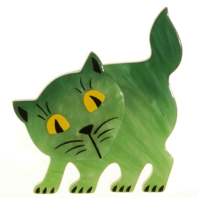 broche chat ebahi vert