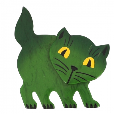 broche chat ebahi vert malachite