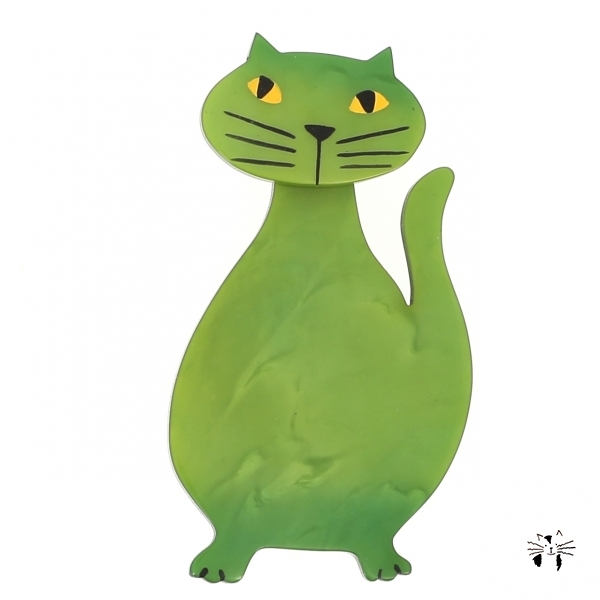 broche chat flacon vert