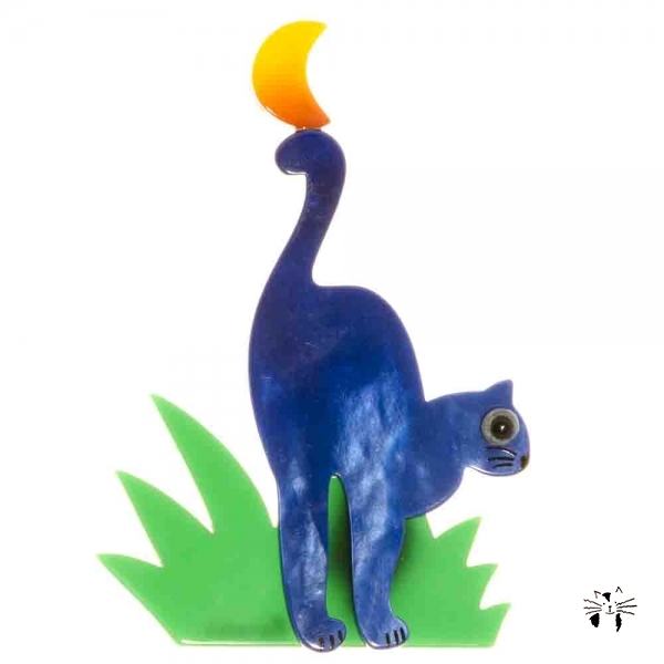 broche chat herbe bleu