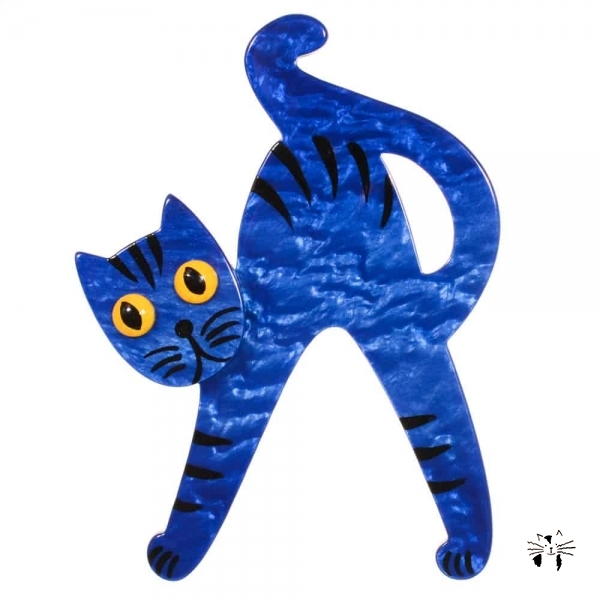 broche chat joyeux bleu