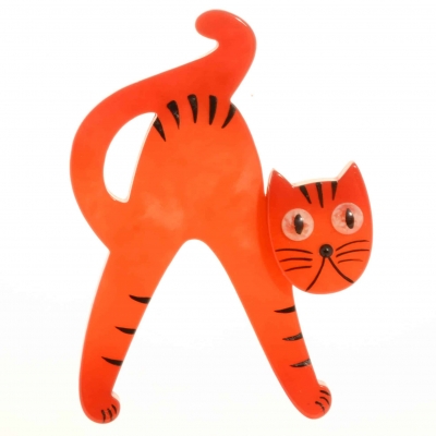 broche chat joyeux orange
