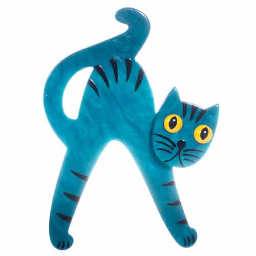 broche chat joyeux turquoise