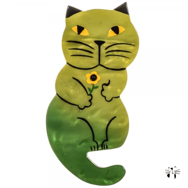 broche chat leon vert mousse
