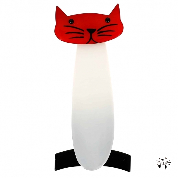 broche chat long blanc rouge noir