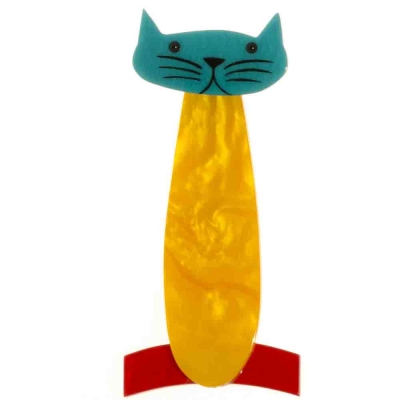 broche chat long jaune turquoise rouge