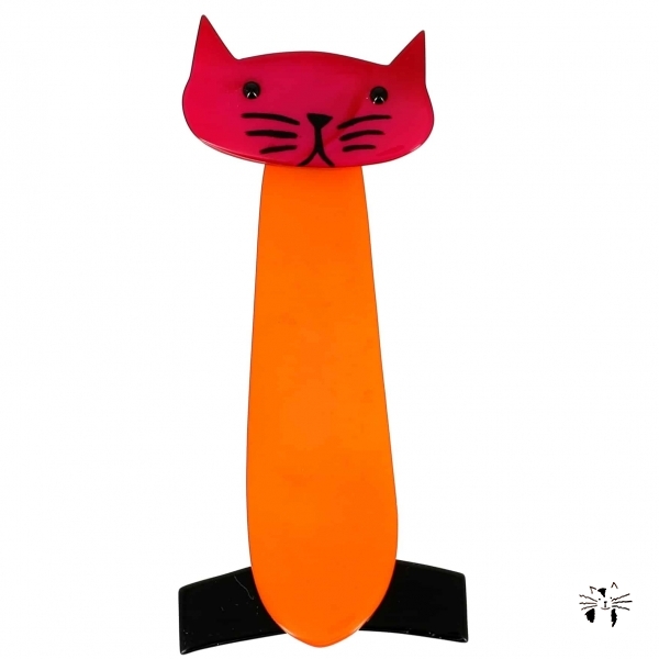 broche chat long orange rouge noir