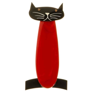 broche chat long rouge noir