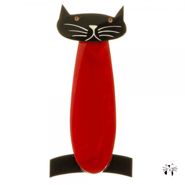 broche chat long rouge noir