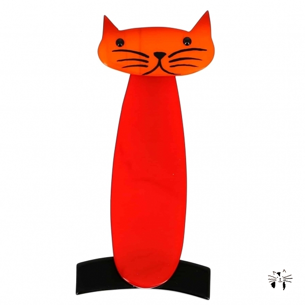 broche chat long rouge orange noir