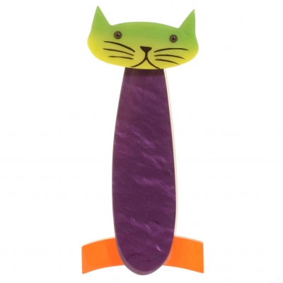 broche chat long violet et vert