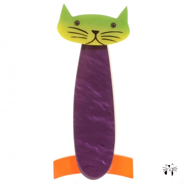 broche chat long violet et vert