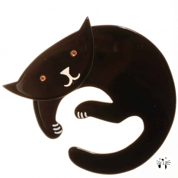 broche chat love noir