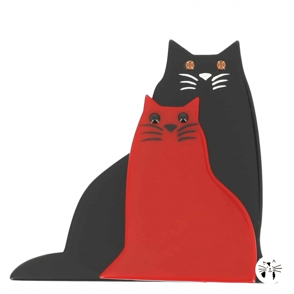 broche chat lovely noir et rouge