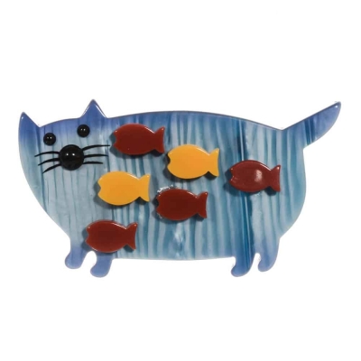 broche chat maman des poissons bleu