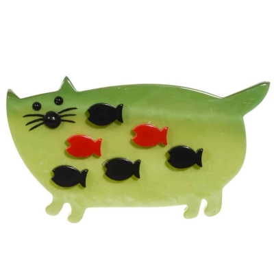 broche chat maman des poissons vert