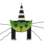 broche chat mascotte vert