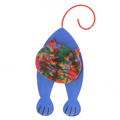 broche chat mirko bleu et multicolore